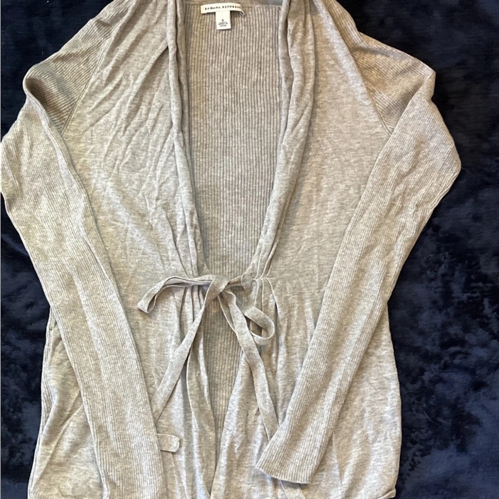 Banana Republic Light Gray Tie-Front Cardigan